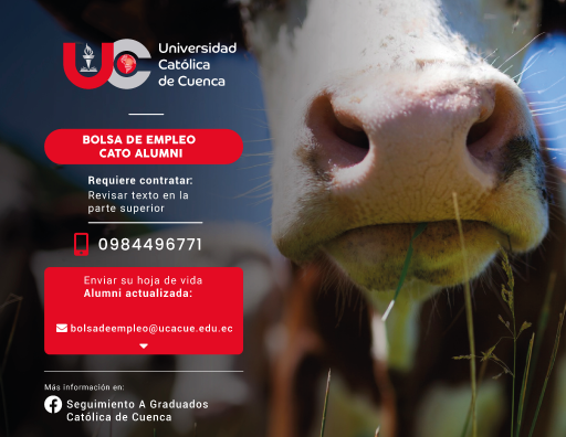 Importante Empresa Internacional líder en el sector industrial y agro veterinario de la ciudad de Cuenca, requiere contratar profesional de Medicina Veterinaria y Zootecnia