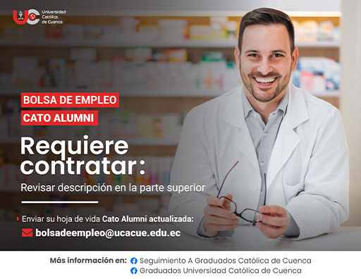 Importante Farmacia, requiere contratar para la ciudad de Cuenca, profesional en Bioquímica y Farmacia