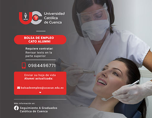 Importante Institución de Educación Superior, requiere contratar para la ciudad de Cuenca, DOS profesionales Odontólogos Clínicos con Cuarto Nivel Registrado en la Senescyt, Especialista en Endodoncia y Especialista en Rehabilitación Oral.