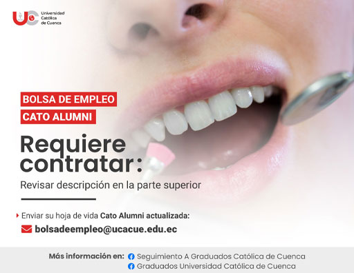 Importante Institución de Educación Superior, requiere contratar para la ciudad de Cuenca, profesional Odontólogo Especialista en Rehabilitación Oral
