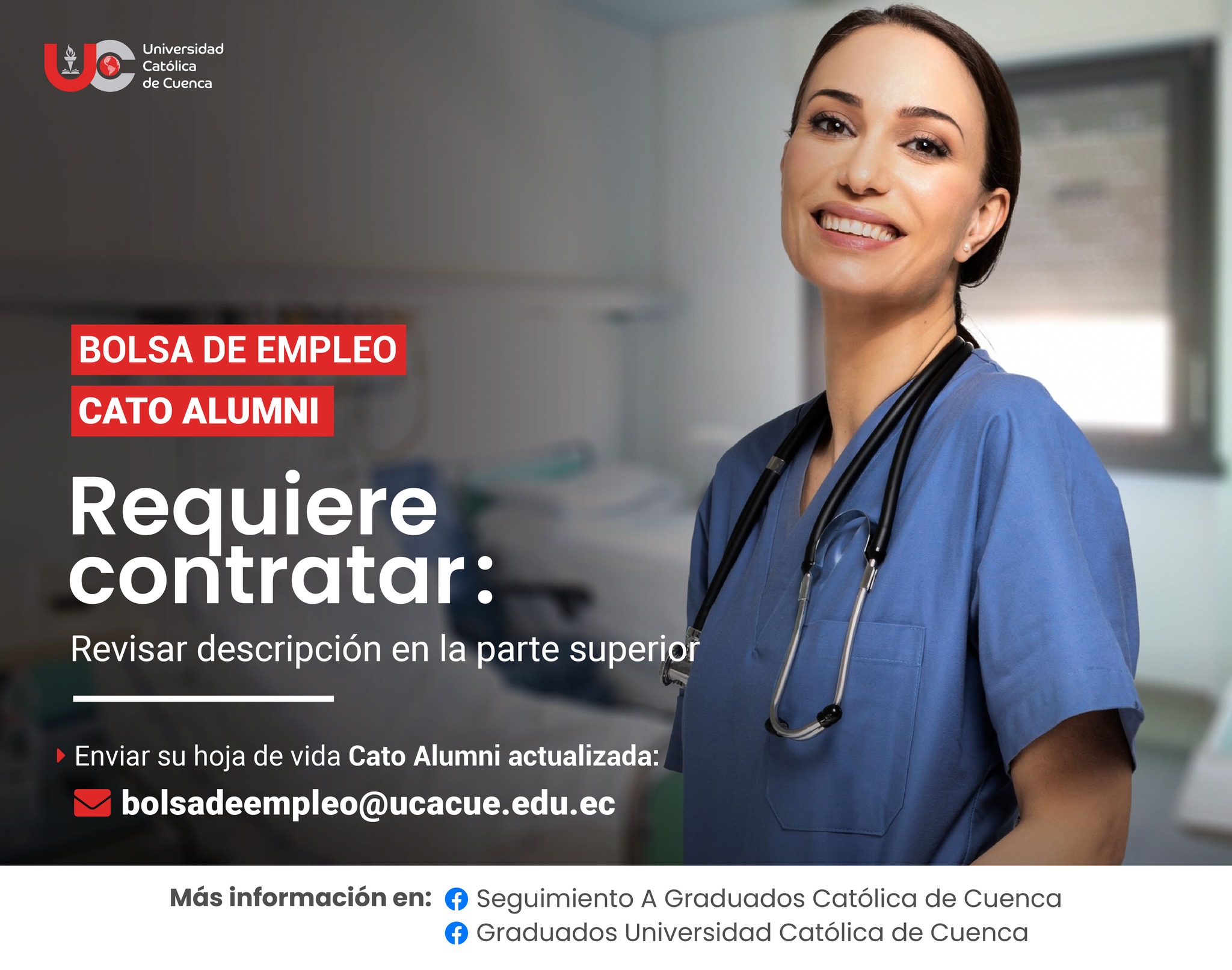 Importante Institución de Educación Superior, requiere contratar para la ciudad de Macas, profesional Licenciado en Enfermería, Graduado/a en la Universidad Católica de Cuenca