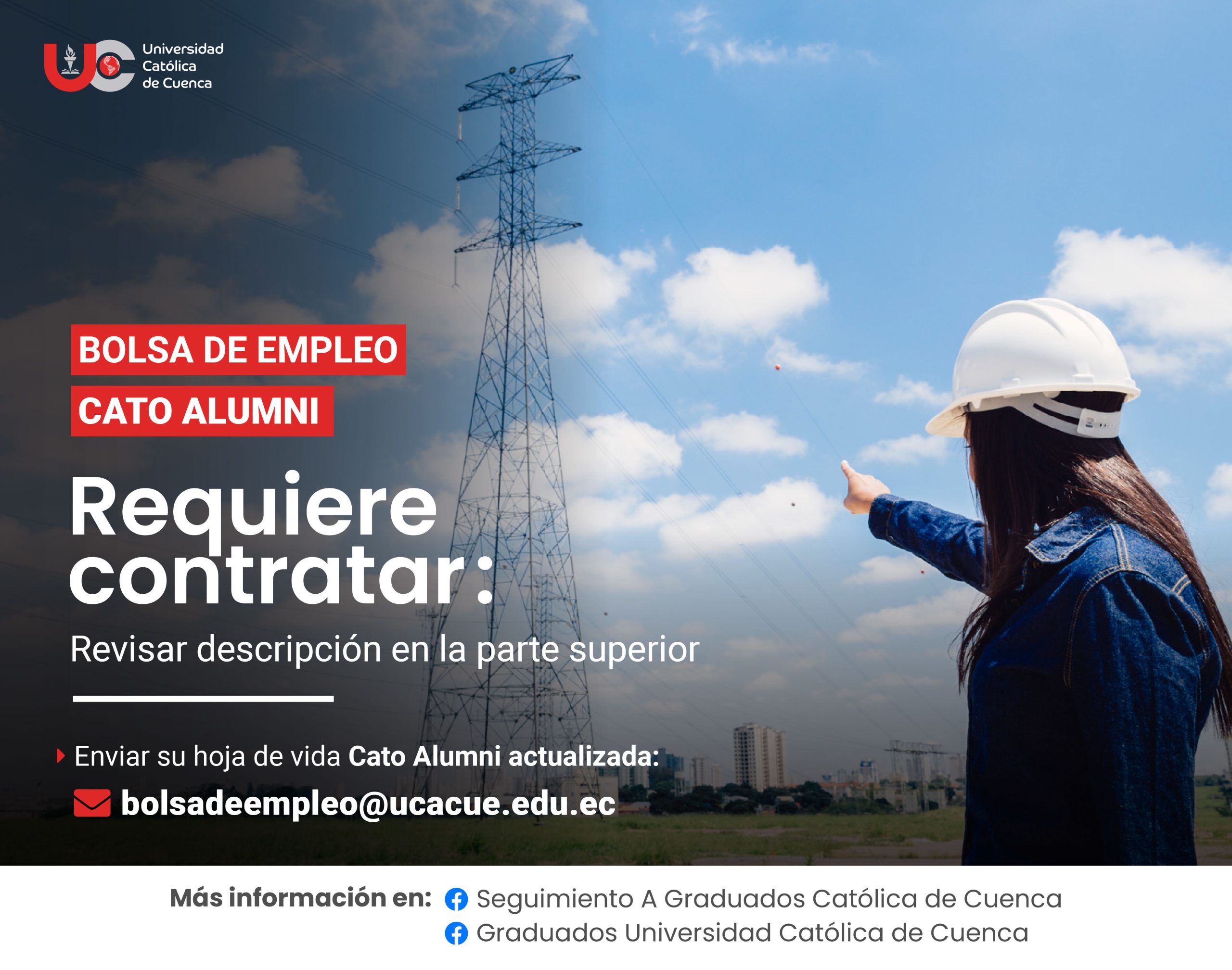 Importante Empresa dedicada a la consultoría, requiere contratar para la ciudad de Cuenca, profesional Ingeniero Eléctrico con Experiencia en Consultoría Eléctrica, Graduado/a en la Universidad Católica de Cuenca.