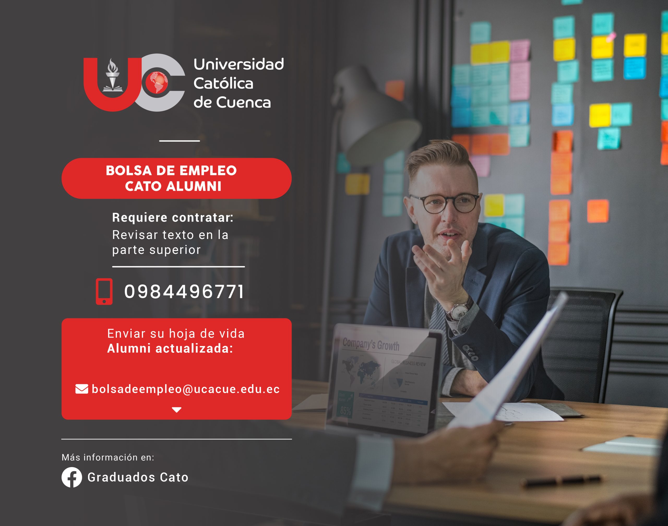 Importante Empresa Informática requiere contratar para la ciudad de Cuenca, profesional en Sistemas o afines, Graduado/a en la Universidad Católica de Cuenca.