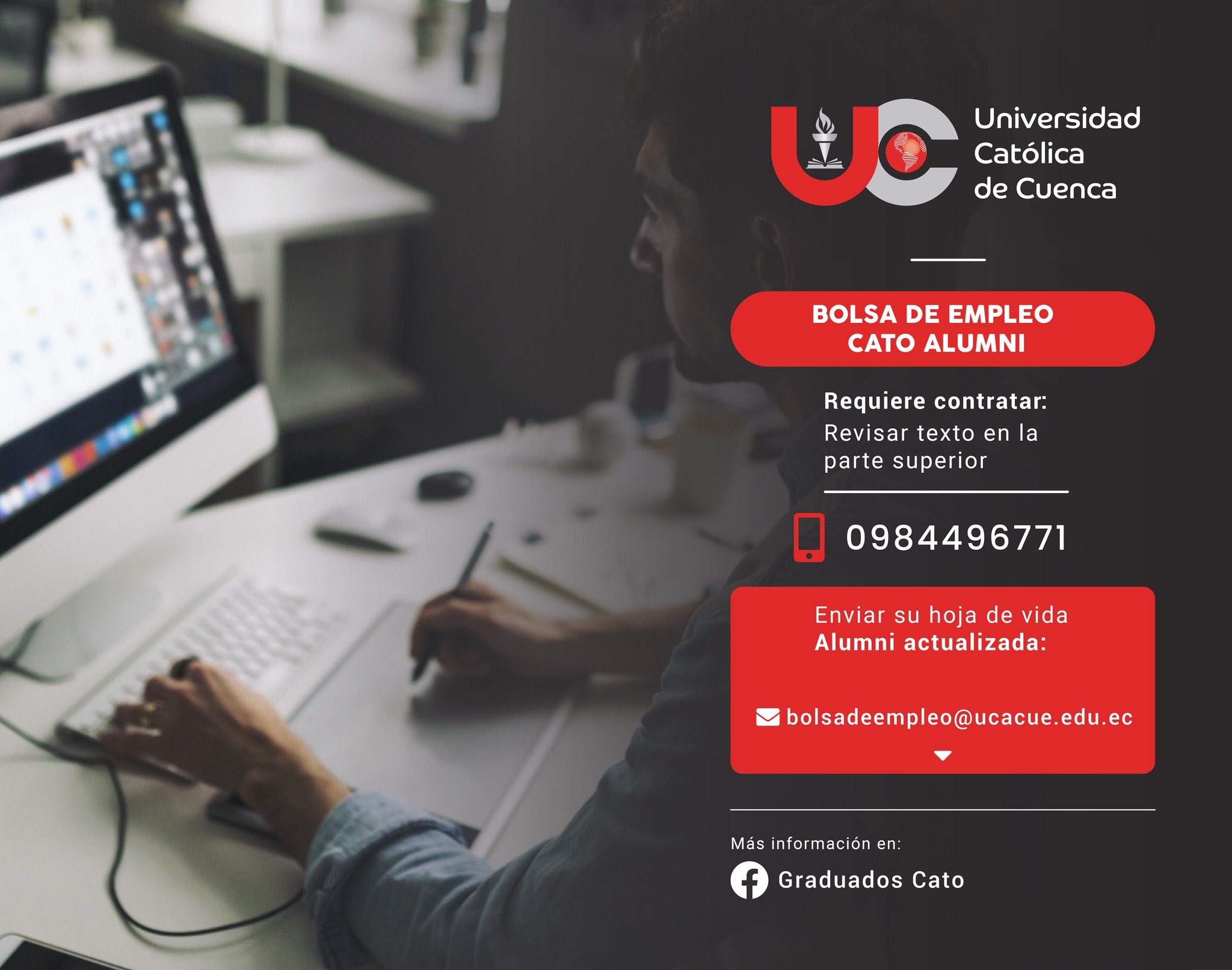 Importante Empresa del sector automotriz, requiere contratar para la ciudad de Cuenca, profesional en Diseño Gráfico, Comunicación Social, Multimedia o afines, Graduado en la Universidad Católica de Cuenca, para el cargo de Diseñador Gráfico.