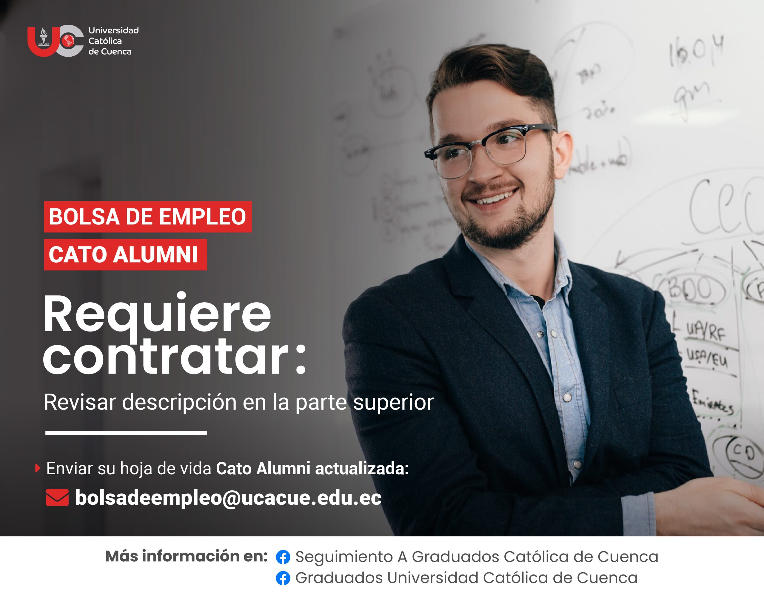 Importante Institución de Educación Superior, requiere contratar para la ciudad de Cuenca, 7 profesionales PSICOLOGO/A CLINICO/A CON CUARTO NIVEL (MAESTRÍA) en: MAGISTER/ MASTER UNIVERSITARIO EN INTERVENCION PSICOLOGICA EN NIÑOS Y ADOLESCENTES - MAGISTER/ MASTER EN PSICOLOGIA MENCION ASESORIA Y PSICOTERAPIA FAMILIAR. - MAGISTER/ MASTER EN NEUROPSICOLOGIA O FINES - MASTER EN PSICOLOGIA CLINICA O AFINES, Graduado/as en la Universidad Católica de Cuenca, para los cargos de Técnico Docente a Tiempo Completo (1) y Técnico Docente a Medio Tiempo (6). (SERVICIOS PROFESIONALES)
