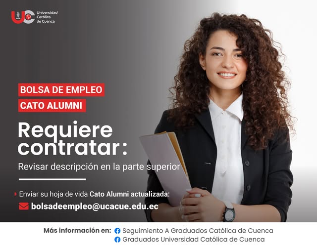 Importante Holding de retail deportivo, requiere contratar para la ciudad de Cuenca, 2 profesionales en Marketing, Administración de Empresas, Negociación y Ventas o afines, Graduados/as en la Universidad Católica de Cuenca, para los cargos de: 1. ADMINISTRADOR DE TIENDA 2. SUBADMINISTRADOR DE TIENDA