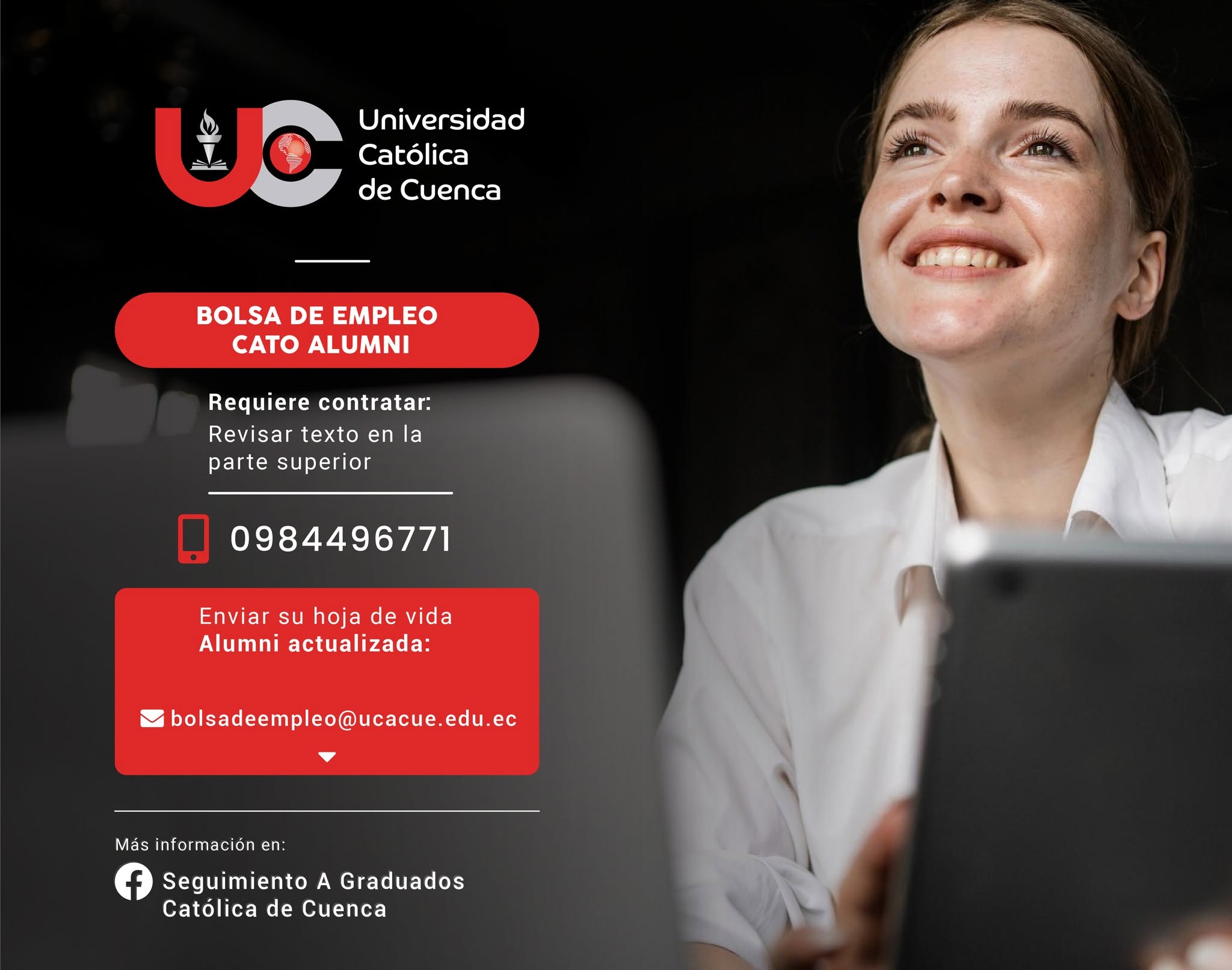 Importante Oficina de Administración de Propiedades con varios años en el mercado, requiere contratar para la ciudad de Cuenca, profesional en Administración de Empresas, Idiomas o carreras afines, Graduado/a en la Universidad Católica de Cuenca, para el cargo de Asistente Administrativo.