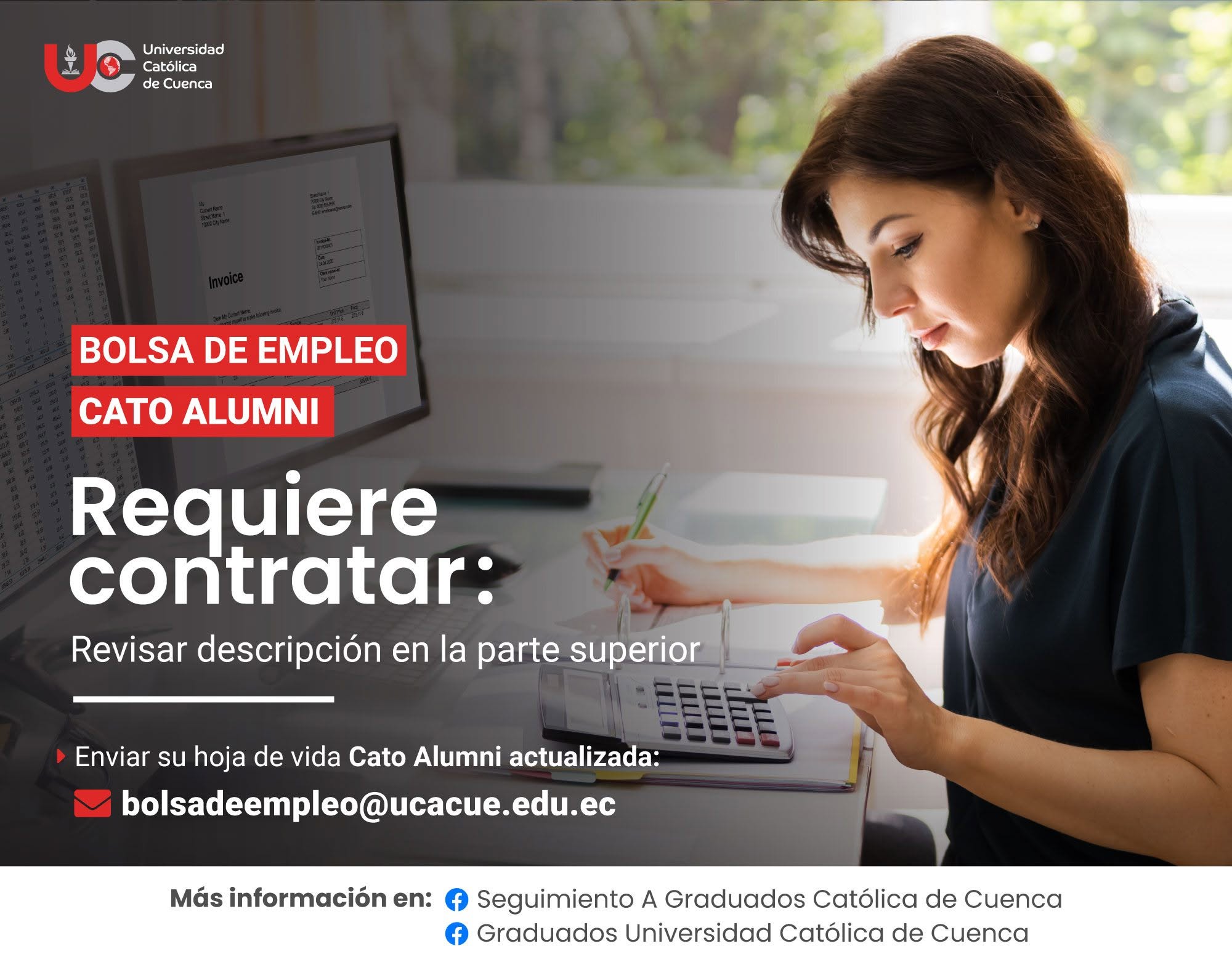 Importante Laboratorio Clínico requiere contratar para la ciudad de Cuenca, profesional en Contabilidad y Auditoría o afines, Graduado/a en la Universidad Católica de Cuenca, para el cargo de CONTADOR(A) GENERAL – MEDIO TIEMPO