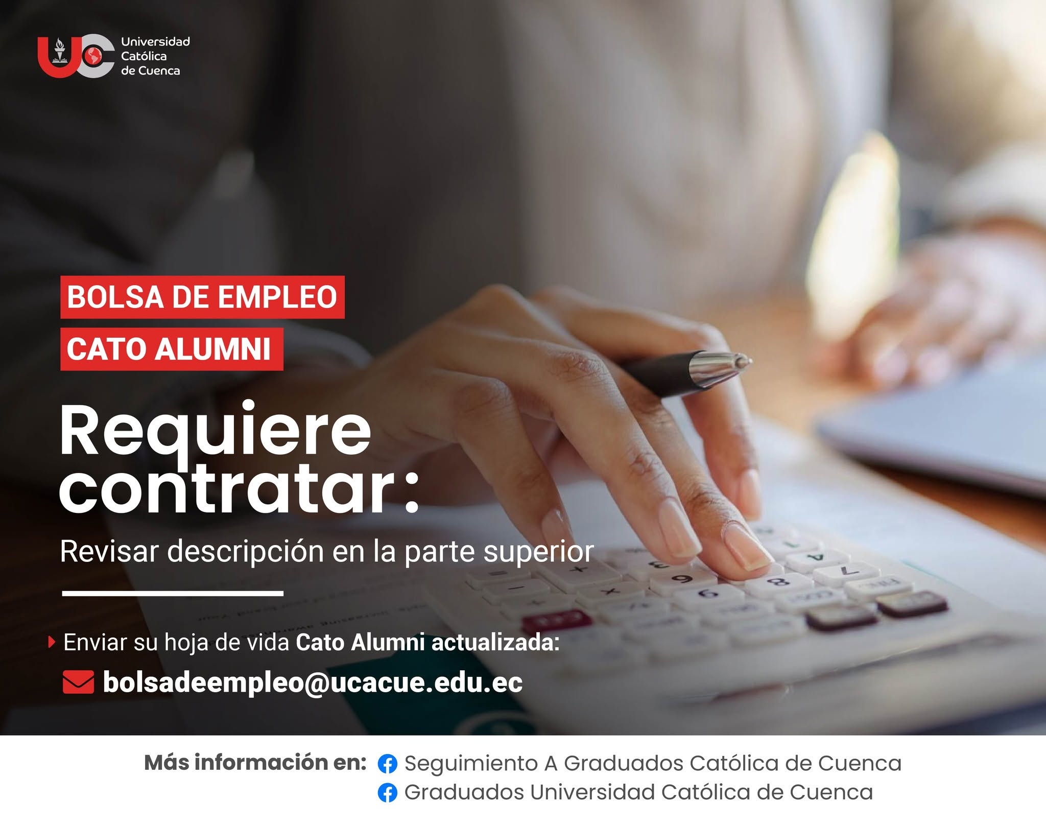 Importante Empresa del sector automotriz, requiere contratar para la ciudad de Cuenca, profesional Economista, Administrador de Empresas o Contabilidad, Graduado/a en la Universidad Católica de Cuenca, para el cargo de Analista de tesorería