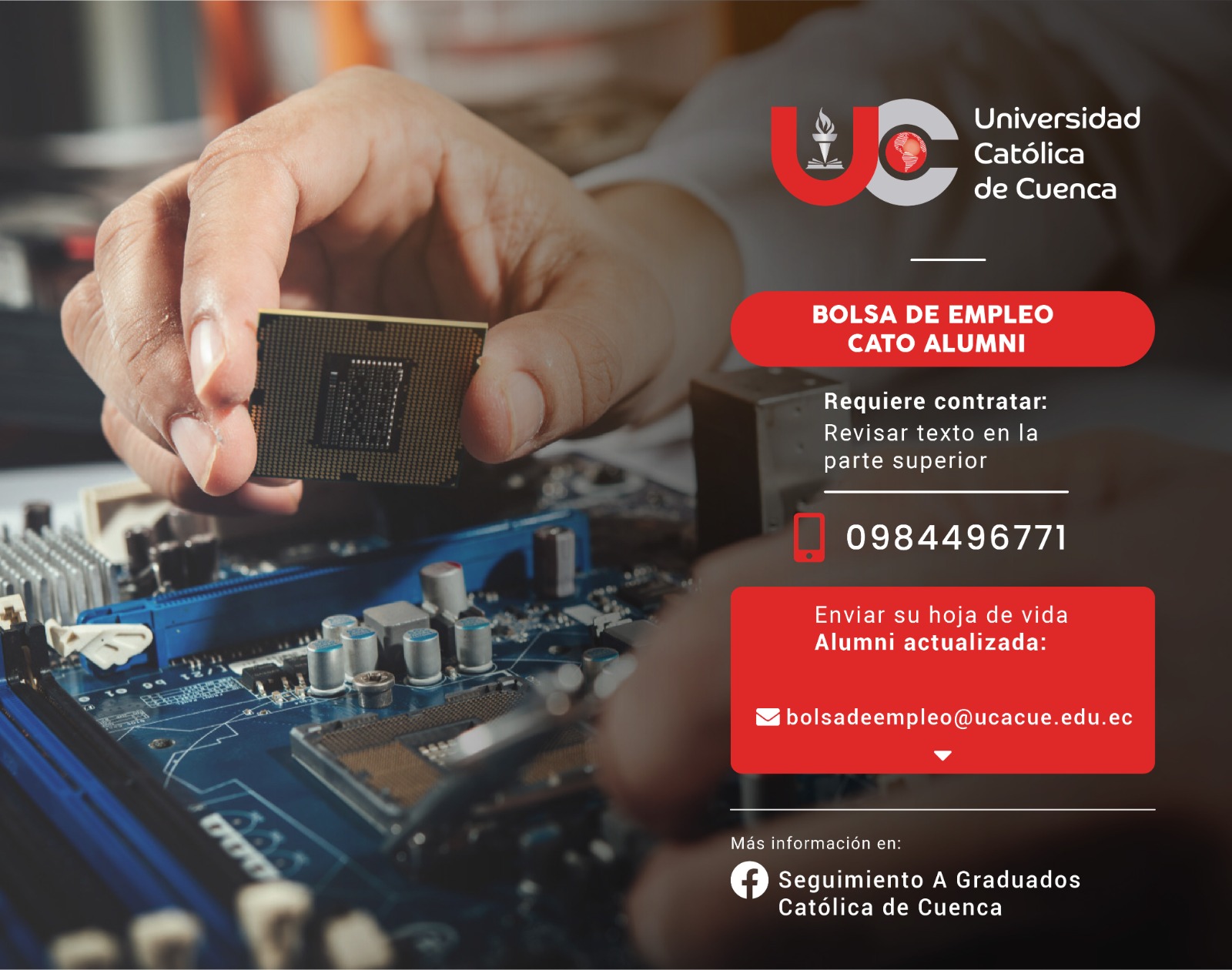 Importante Empresa, requiere contratar para la ciudad de Gualaceo, profesional en Tecnologías de la Información y la Comunicación, Graduado en la Universidad Católica de Cuenca, para el cargo de Analista de Sistemas 1.
