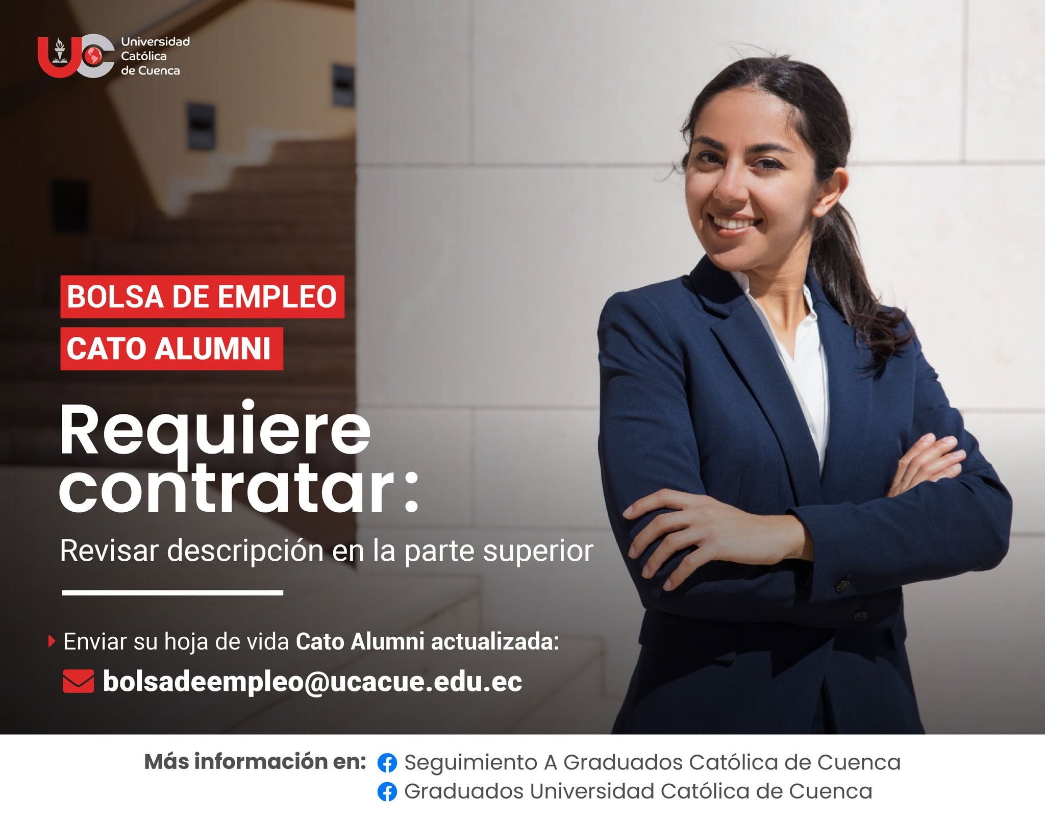 Importante Empresa Retail de Venta de Electrodomésticos, requiere contratar para la ciudad de Cuenca, profesional en Administración de Empresas, Negociación y Ventas o afines, Graduado/a en la Universidad Católica de Cuenca, para el cargo de Asesor Comercial